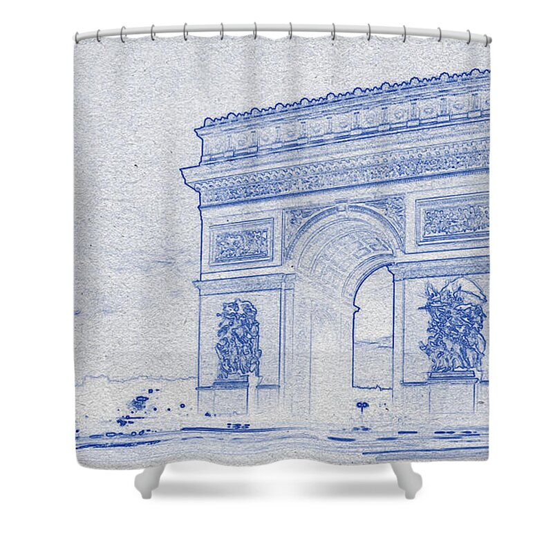 Oil On Canvas Shower Curtain featuring the digital art Blueprint drawing of Cityscape 30 by Celestial Images