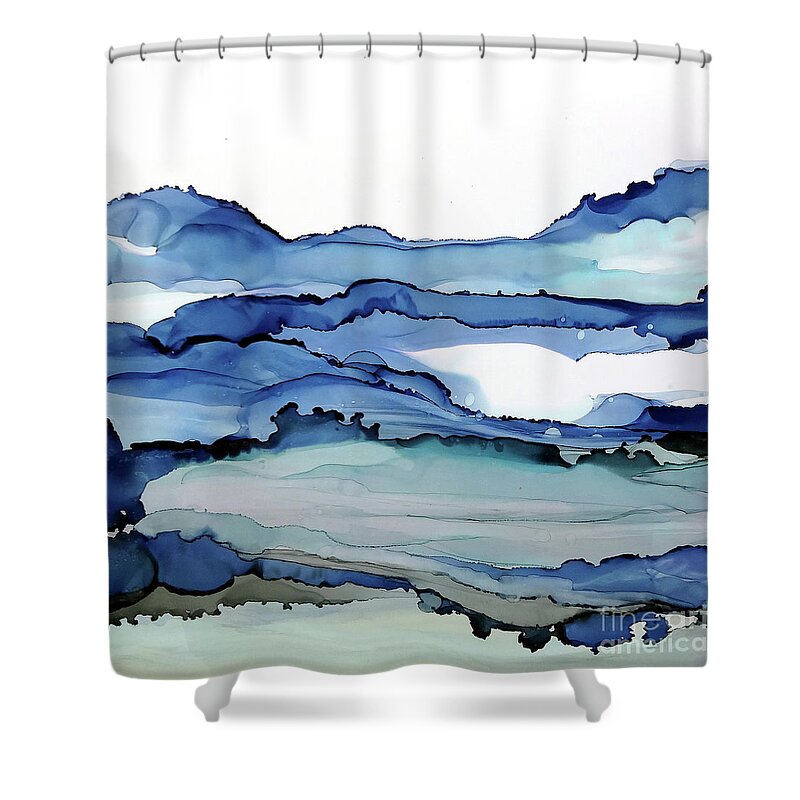 Alcohol Ink Shower Curtain featuring the painting Bluescape 2 by Chris Paschke
