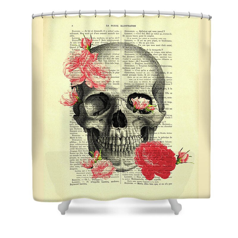 Skull Shower Curtain featuring the mixed media Blush Pink Floral Skull by Madame Memento
