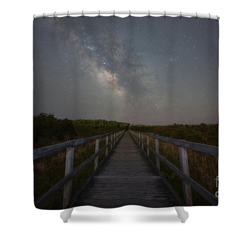 Milky Way Galaxy Shower Curtain featuring the photograph Boardwalk To The Stars by Michael Ver Sprill
