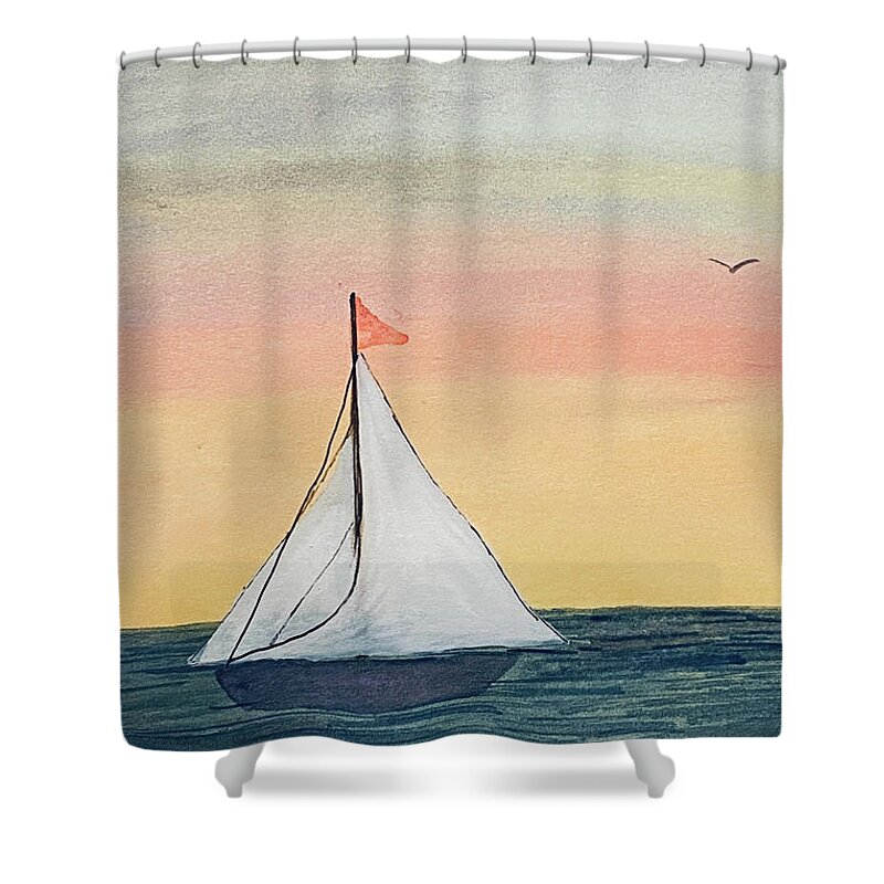 Sailboat Shower Curtain featuring the painting Boat at Sunset by Lisa Neuman
