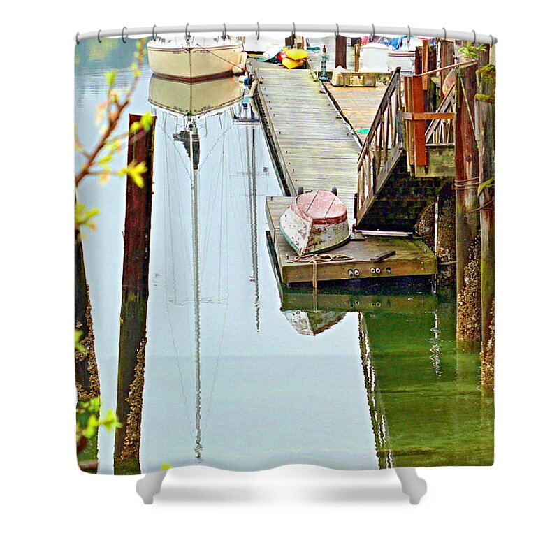 Seascape Shower Curtain featuring the photograph Boats at Rest by Bill TALICH