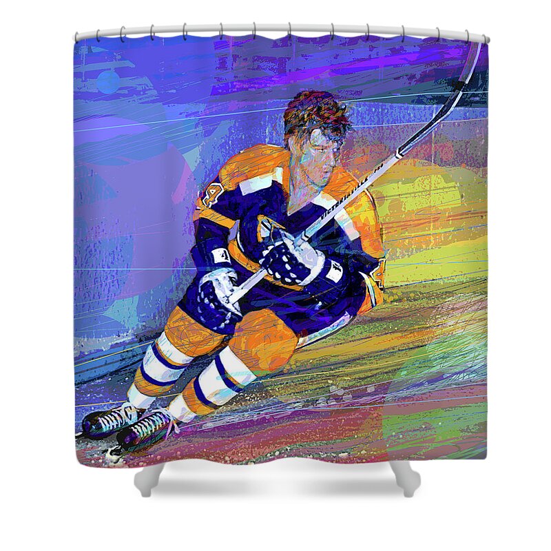 Bobby Orr Shower Curtain featuring the painting Bobby Orr Boston Bruins by David Lloyd Glover