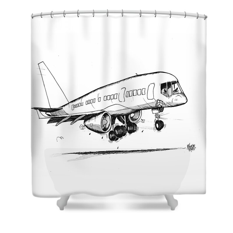 Original Art Shower Curtain featuring the drawing Boeing 757 Original by Michael Hopkins