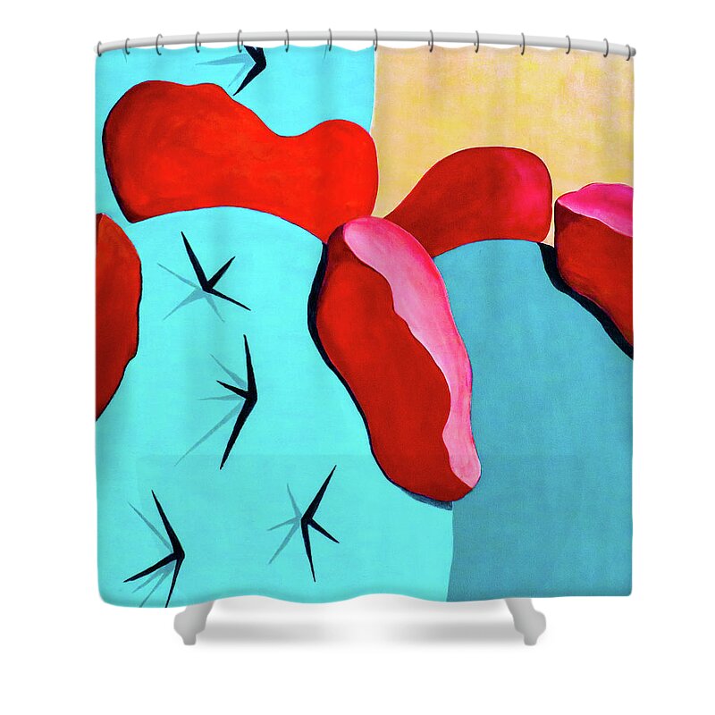 Bold Shower Curtain featuring the painting Bold Cactus with Red Flowers 44 by Ted Clifton