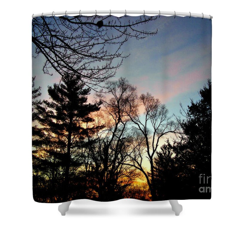 Landscape Photography Shower Curtain featuring the photograph Bold Sunrise Pastel Sky by Frank J Casella