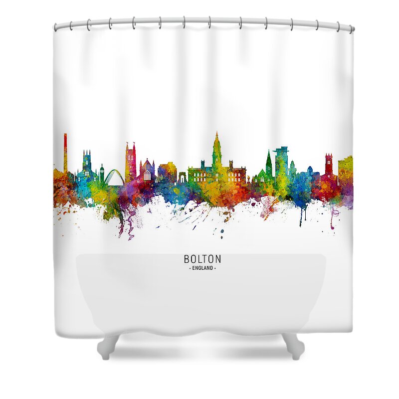 Bolton Shower Curtain featuring the digital art Bolton England Skyline by Michael Tompsett