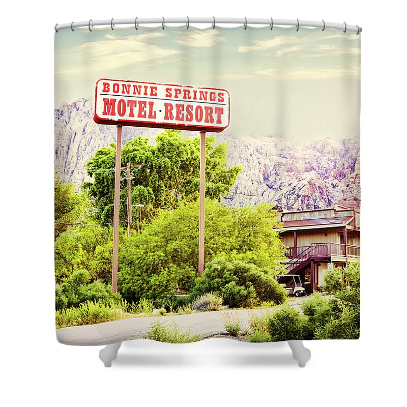 Bonnie Springs Motel Resort Shower Curtain featuring the photograph Bonnie Springs Motel Resort by Tatiana Travelways