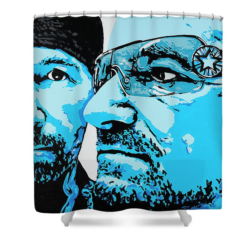 Bono Shower Curtain featuring the painting The Edge and Bono by Steve Follman