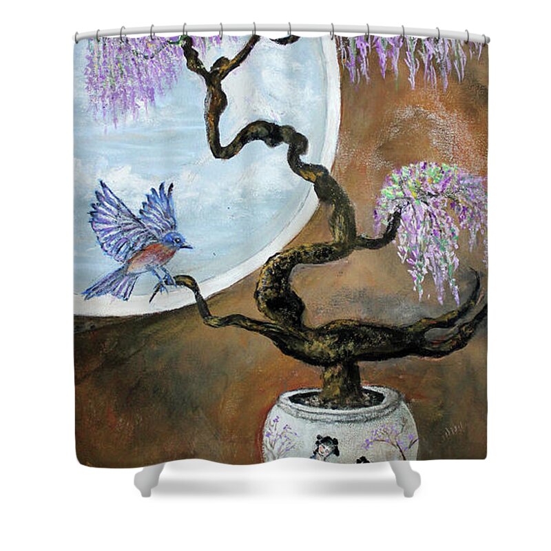 Still Life Shower Curtain featuring the painting Bonsai Fantasy by Lyric Lucas