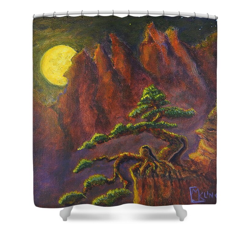 Moon Shower Curtain featuring the painting Bonsai Moon by Mike Kling