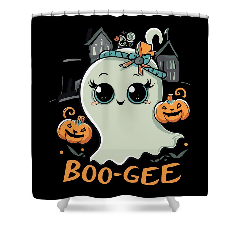 Halloween Shower Curtain featuring the digital art Boo Gee Cute Halloween Ghost by Flippin Sweet Gear