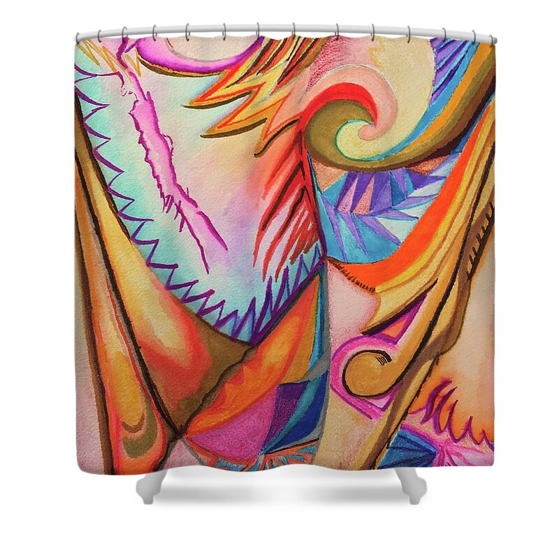 Impressionist Shower Curtain featuring the drawing Boomerang by Suzanne Udell Levinger