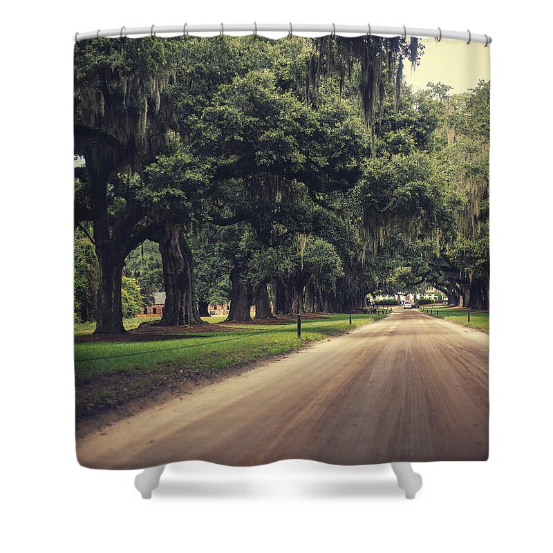 Boone Hall Shower Curtain featuring the photograph Boone Hall Live Oaks by Ray Devlin