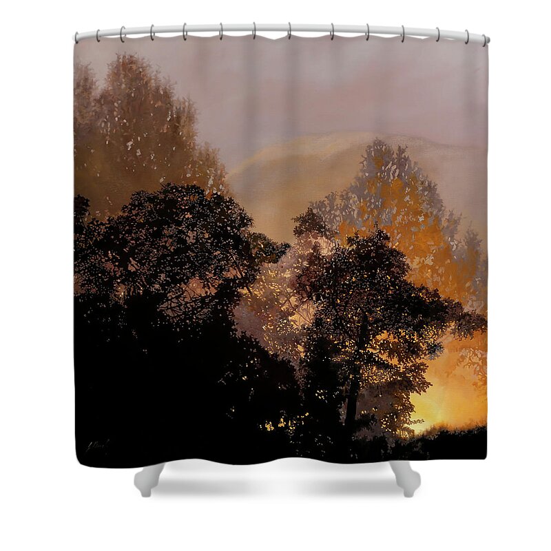 Forest Shower Curtain featuring the painting Bosco Beige by Guido Borelli