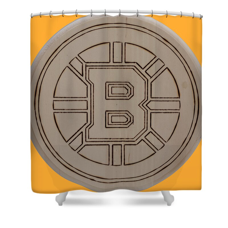 Pyrography Shower Curtain featuring the pyrography Boston Bruins est 1924 - Original Six by Sean Connolly