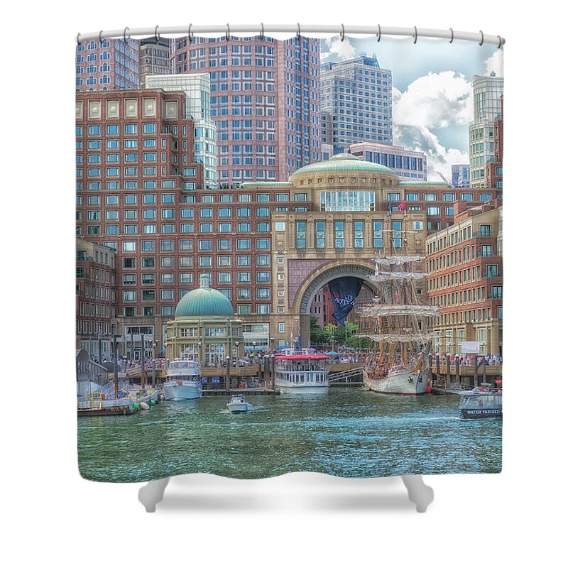 Boston Harbor Shower Curtain featuring the photograph Boston Harbor by Linda Constant