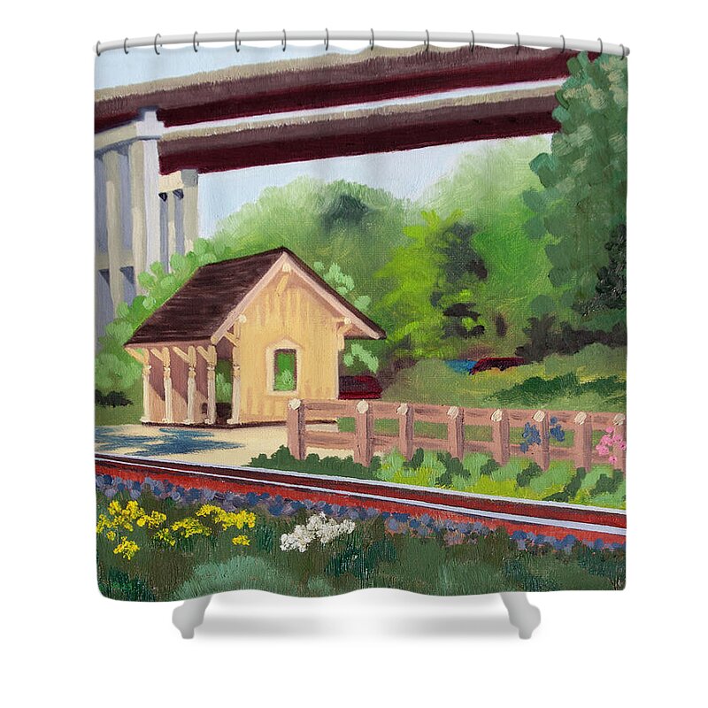 Oil Shower Curtain featuring the painting Boston Mill Depot at Cuyahoga Valley National Park, Ohio by Katherine Crowley
