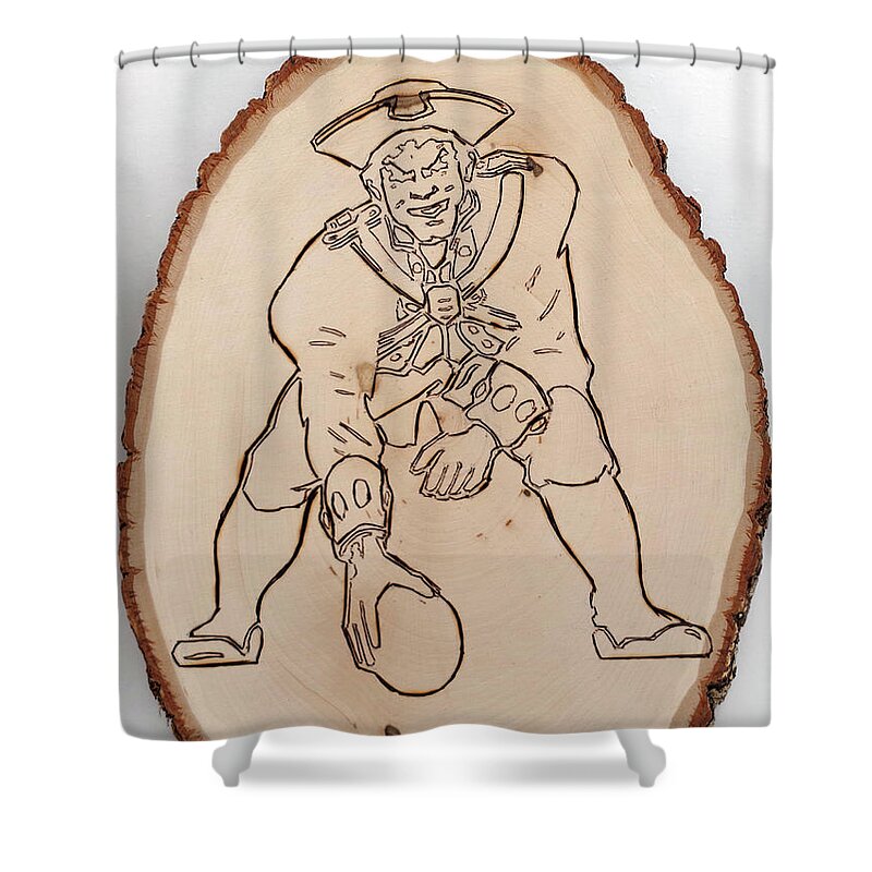 Pyrography Shower Curtain featuring the pyrography Boston Patriots est 1960 by Sean Connolly