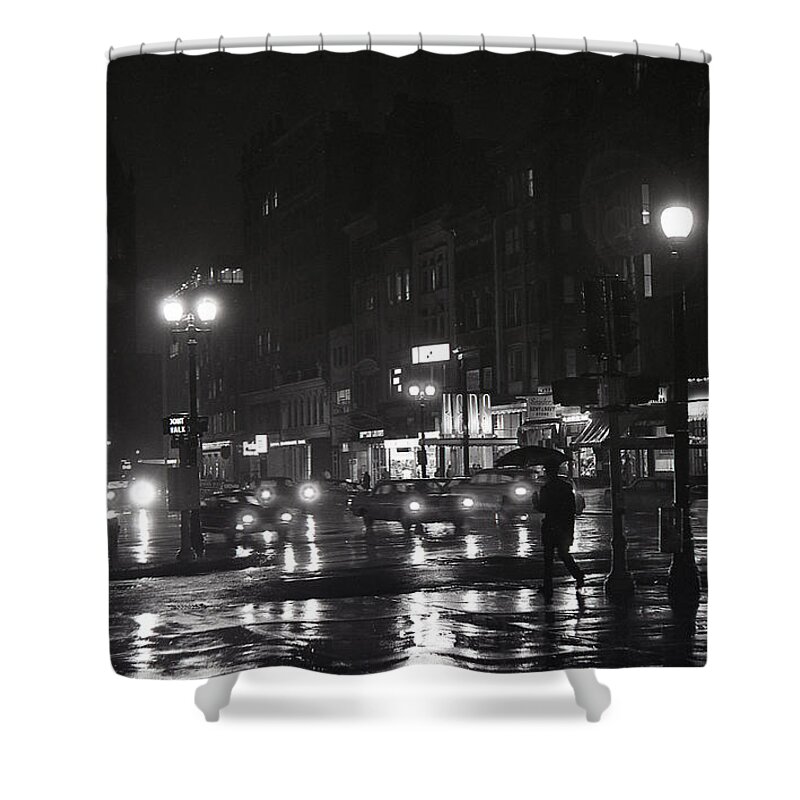 Night Shower Curtain featuring the photograph Boston Rainy Night by Russel Considine