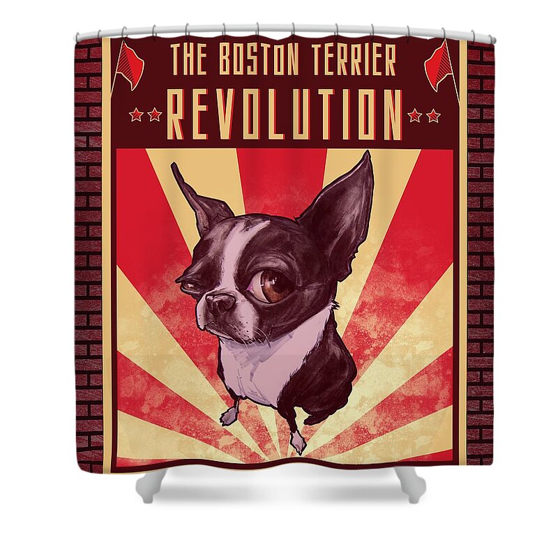 Boston Terrier Shower Curtain featuring the drawing Boston Terrier REVOLUTION by John LaFree