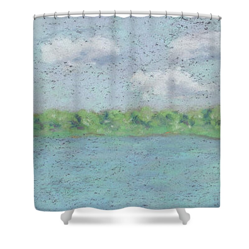 Boston Shower Curtain featuring the pastel Boston Without Buildings by Anne Katzeff