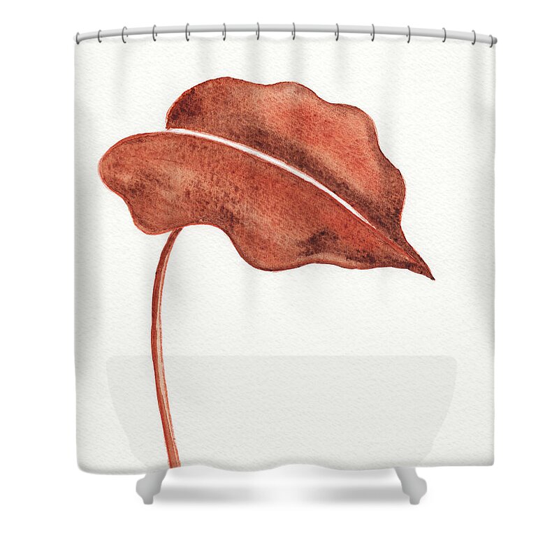 Leaf Shower Curtain featuring the painting Botanical Tropical Watercolor Brown Single Leaf by Irina Sztukowski
