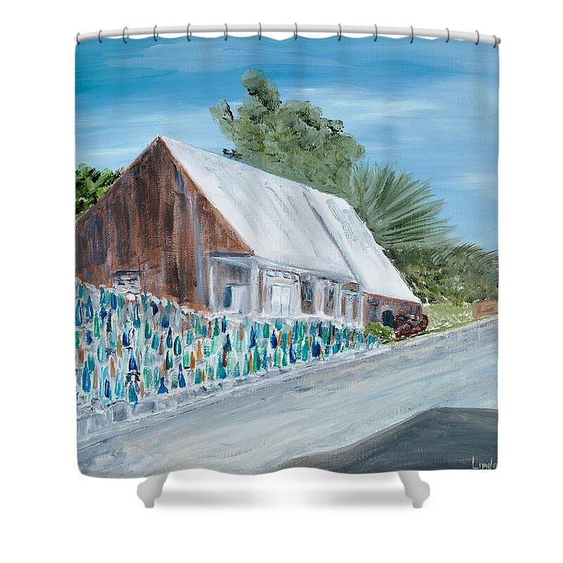 Bottle Shower Curtain featuring the painting Bottle Wall of Key West by Linda Cabrera
