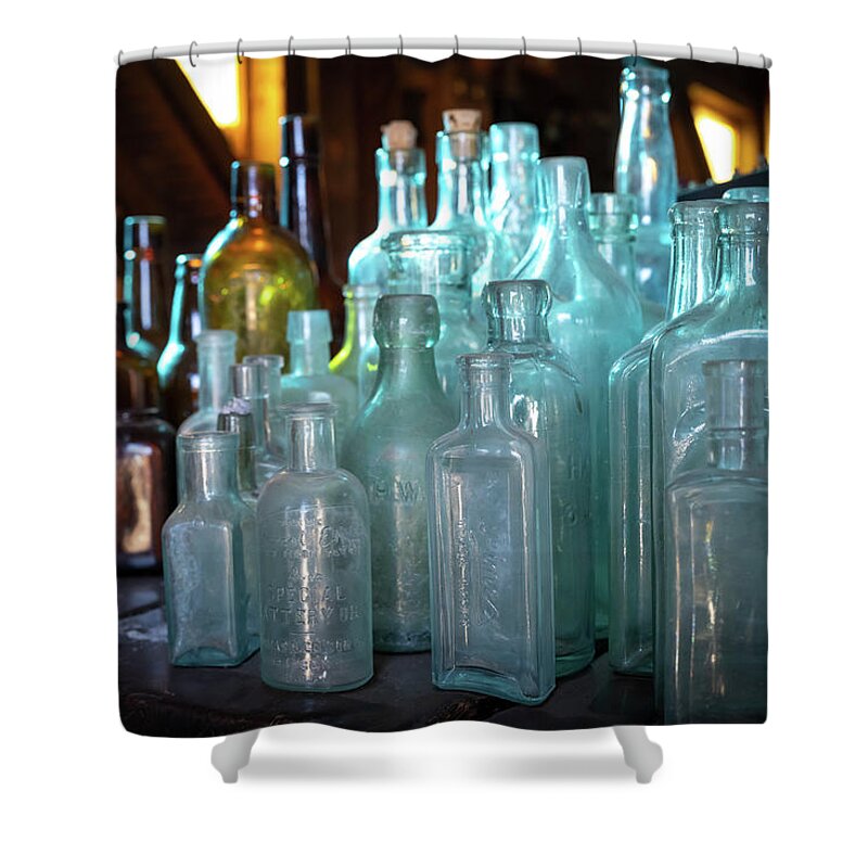 Old Shower Curtain featuring the photograph Bottles by Mary Hone