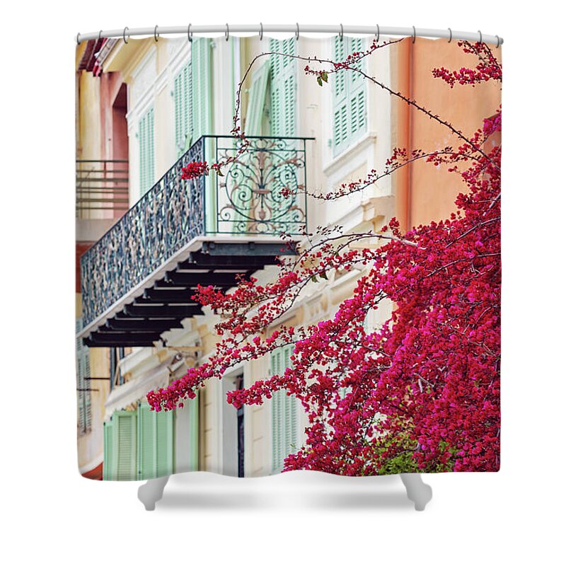 Bougainvillea Shower Curtain featuring the photograph Bougainvillea in Villefranche Sur Mer by Melanie Alexandra Price