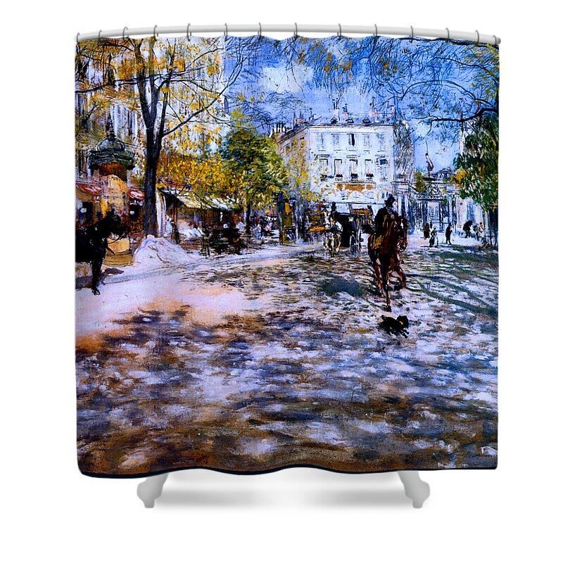 Jean Shower Curtain featuring the painting Boulevard in Paris 1888 by Jean-Francois Raffaelli