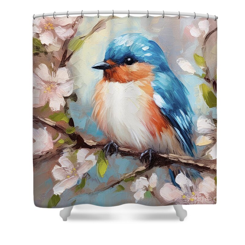 Bluebird Shower Curtain featuring the painting Bountiful Bluebird by Tina LeCour