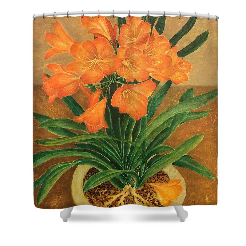Home Shower Curtain featuring the painting Delightful by Milly Tseng