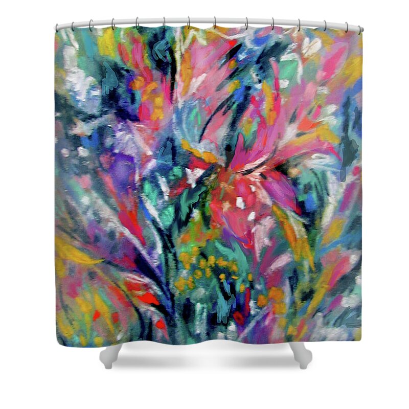 Abstract Flowers Shower Curtain featuring the painting Bouquet 37 by Jean Batzell Fitzgerald