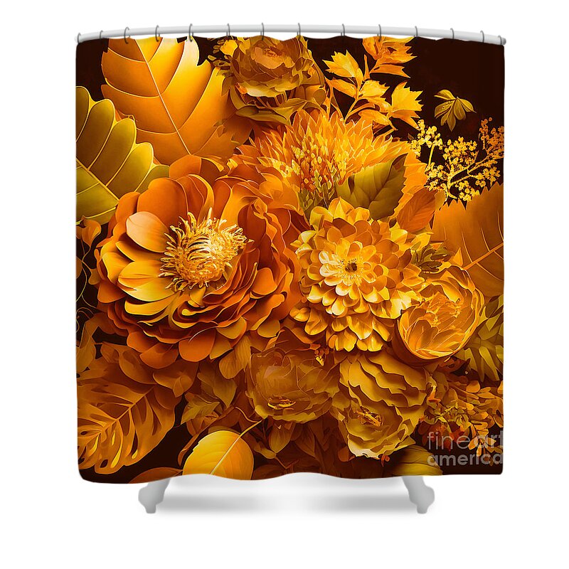 Bouquet Shower Curtain featuring the digital art Bouquet of gold flowers by Jirka Svetlik
