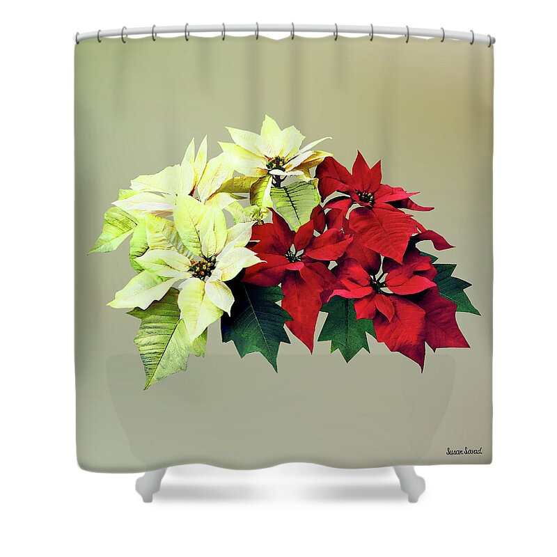 Flower Shower Curtain featuring the photograph Bouquet of Red and Yellow Poinsettia by Susan Savad