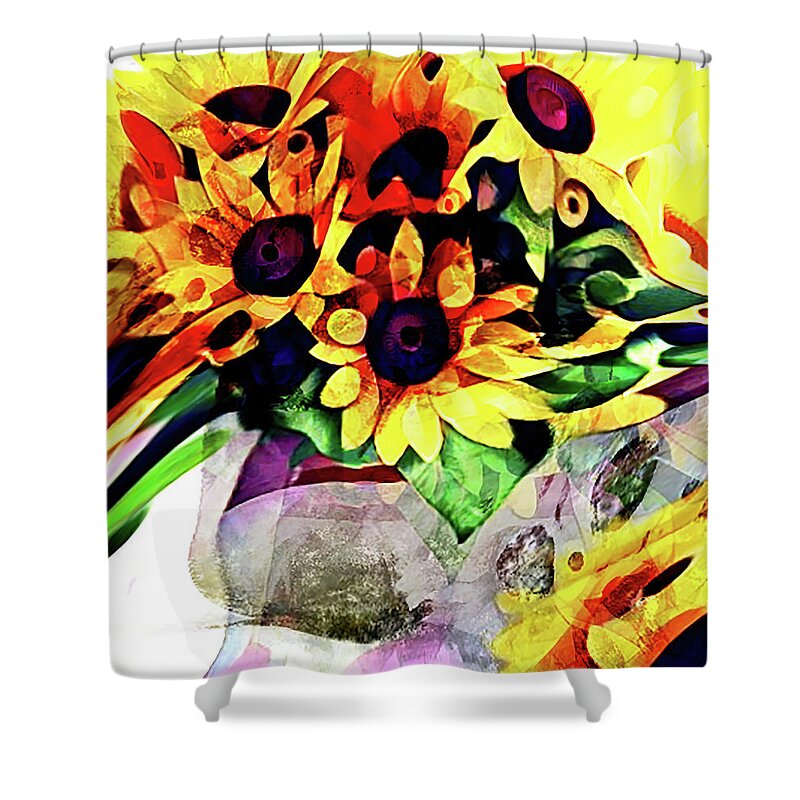 Sunflowers Shower Curtain featuring the digital art Bouquet Sunflowers Abstract by Cathy Anderson