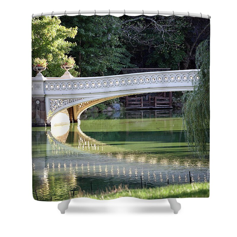 Bow Bridge Shower Curtain featuring the photograph Bow Bridge in Central Park NYC by Bryan Attewell