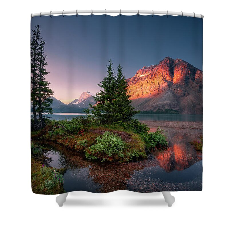 Bow Lake Shower Curtain featuring the photograph Bow Lake Reflection by Henry w Liu
