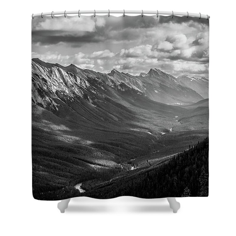 Bow Valley Shower Curtain featuring the photograph Bow Valley Black And White by Dan Sproul