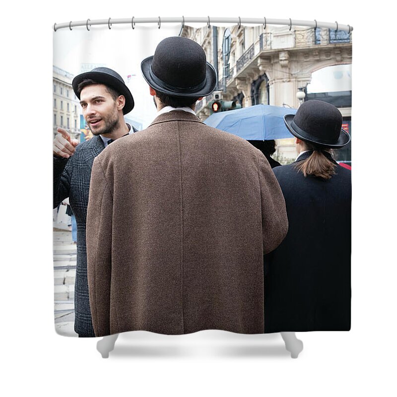Street Photography Shower Curtain featuring the photograph Bowler Boys by Michael Gerbino