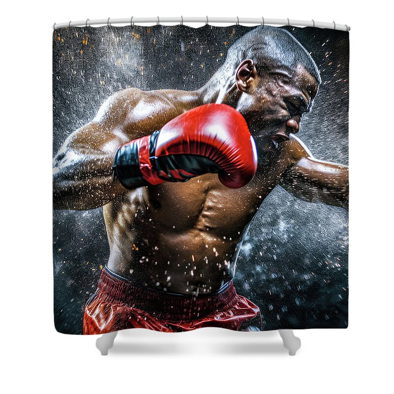 Boxing Shower Curtain featuring the digital art Boxing Fight 01 Powerful Boxer by Matthias Hauser