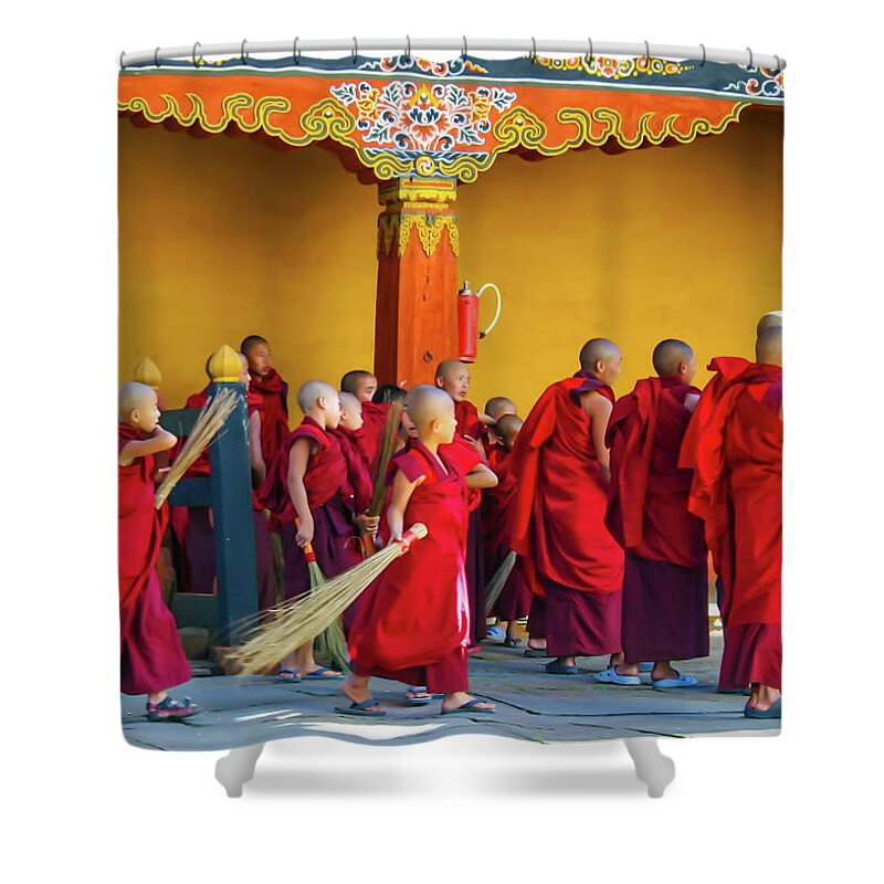 School Shower Curtain featuring the photograph Boy Monks by Leslie Struxness