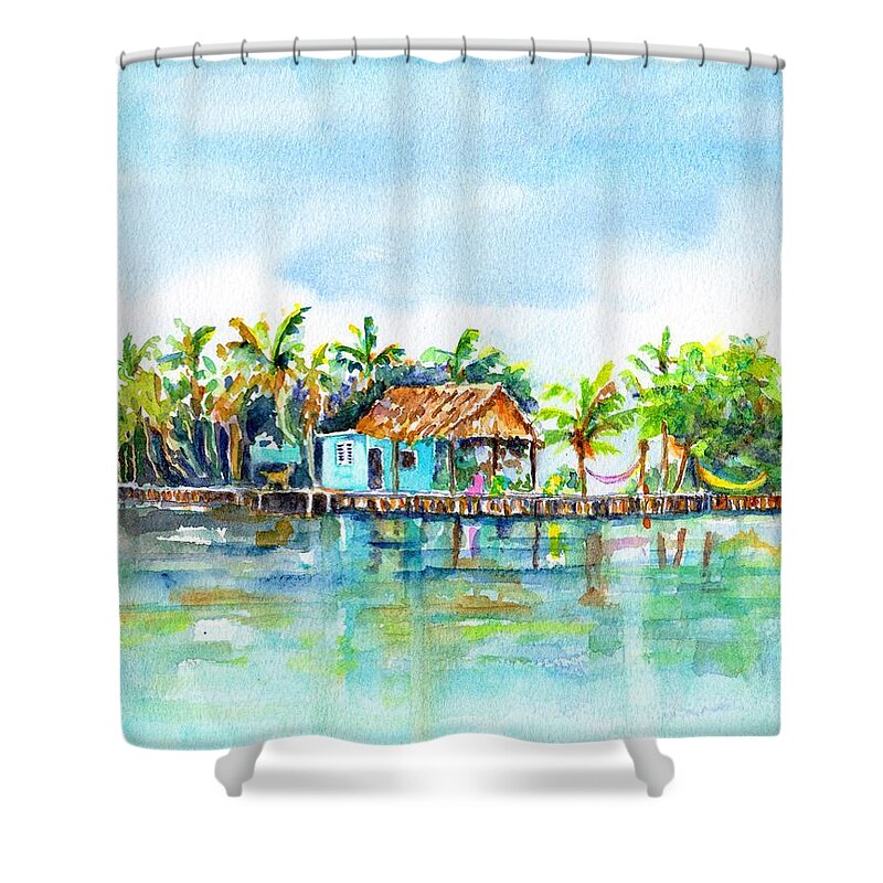 Belize Shower Curtain featuring the painting Bread and Butter Caye Belize by Carlin Blahnik CarlinArtWatercolor
