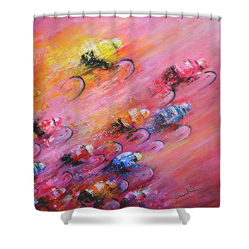 Sports Shower Curtain featuring the painting Breaking Away 03 by Miki De Goodaboom