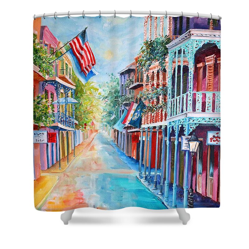 New Orleans Shower Curtain featuring the painting Breezy Royal Street by Diane Millsap