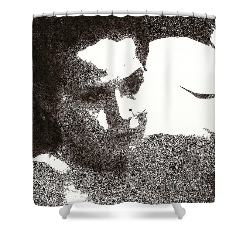 Charcoal Shower Curtain featuring the drawing Brenda by Mark Baranowski