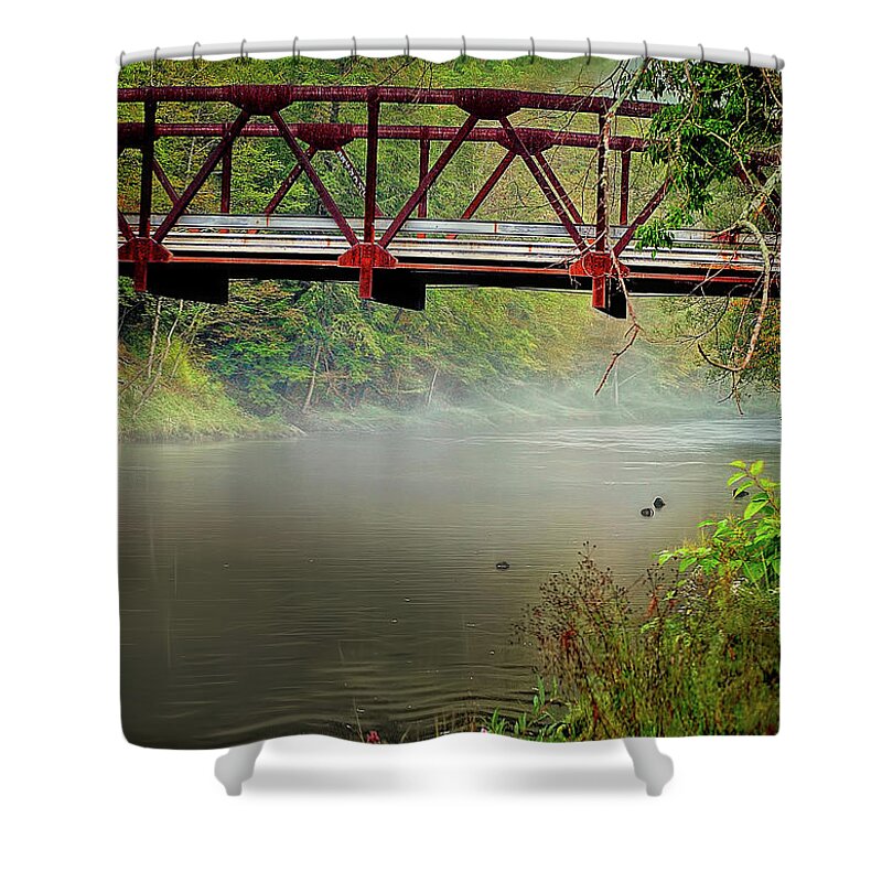 Stream Shower Curtain featuring the photograph Bridge over a trout stream by Cordia Murphy