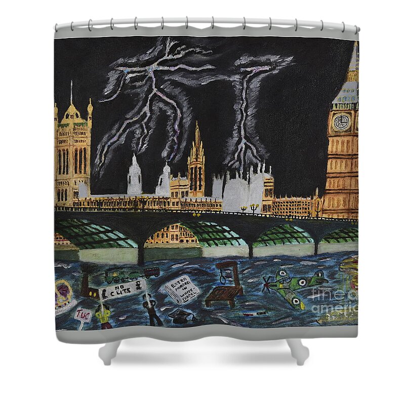 London Shower Curtain featuring the painting Bridge over Troubled waters by David Westwood