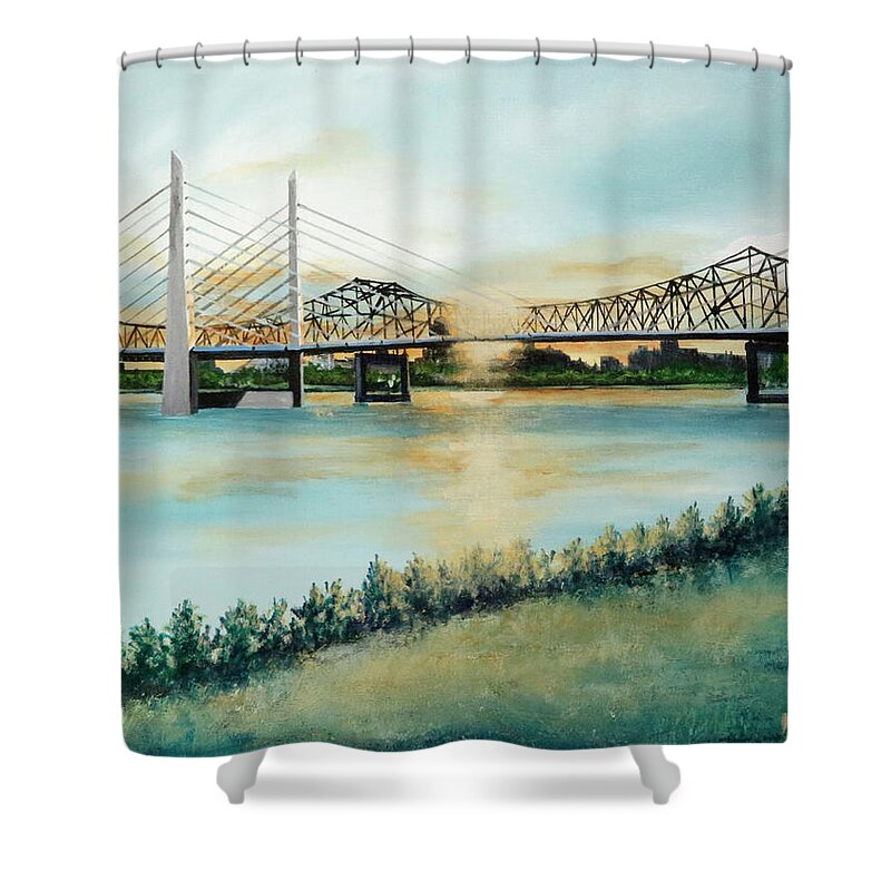 Water Shower Curtain featuring the painting Louisville Bridge by Katrina Nixon